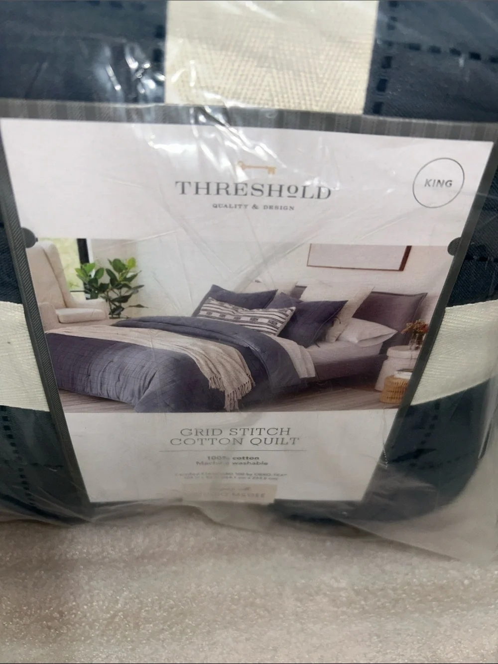 Studio McGee King Slate Blue Cotton Grid Quilt